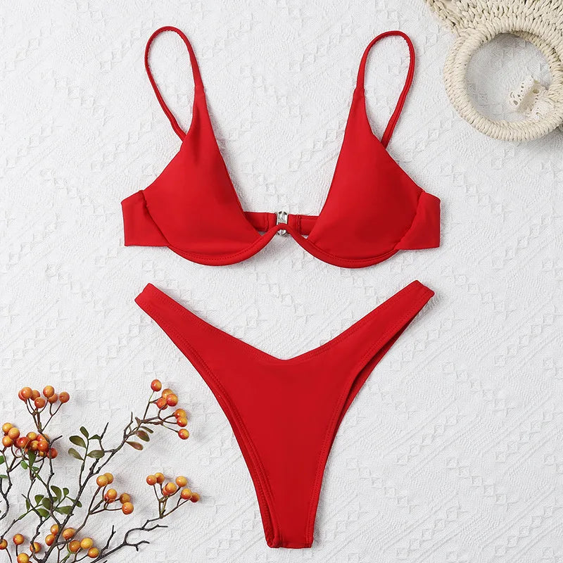 Haler V Neck Bathing Suit Mini Micro Thong Swimwear