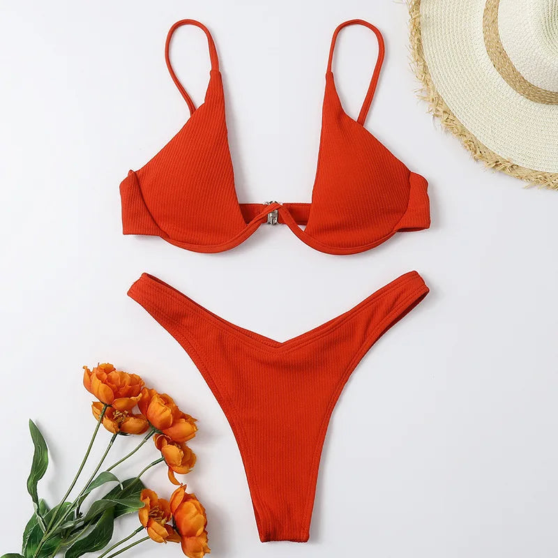 Haler V Neck Bathing Suit Mini Micro Thong Swimwear