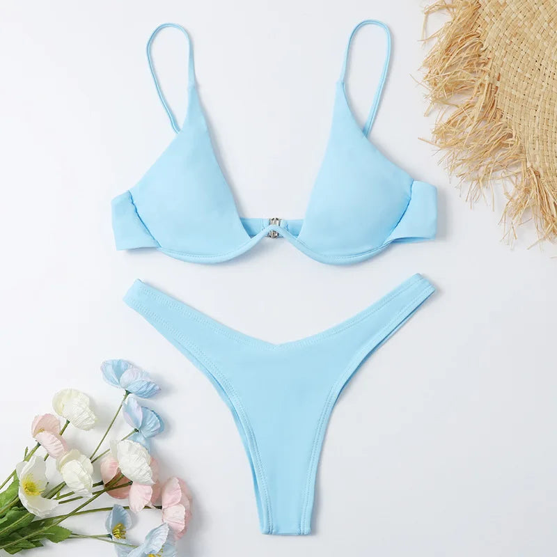 Haler V Neck Bathing Suit Mini Micro Thong Swimwear