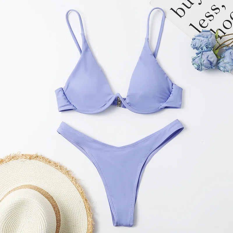 Haler V Neck Bathing Suit Mini Micro Thong Swimwear