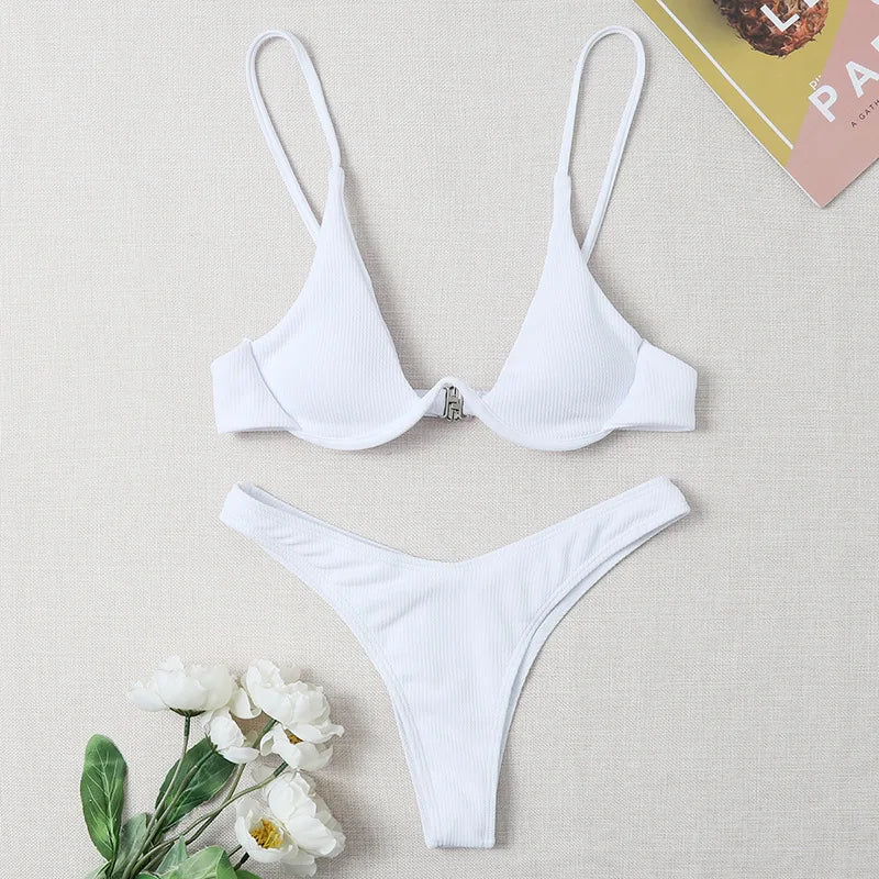 Haler V Neck Bathing Suit Mini Micro Thong Swimwear