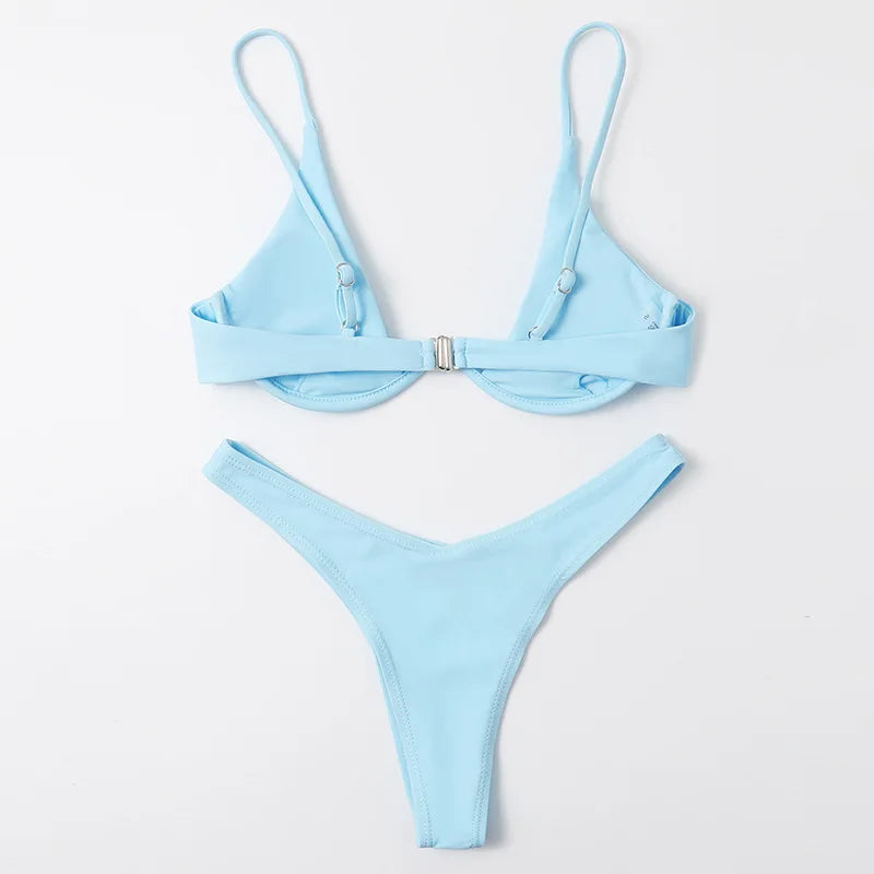 Haler V Neck Bathing Suit Mini Micro Thong Swimwear