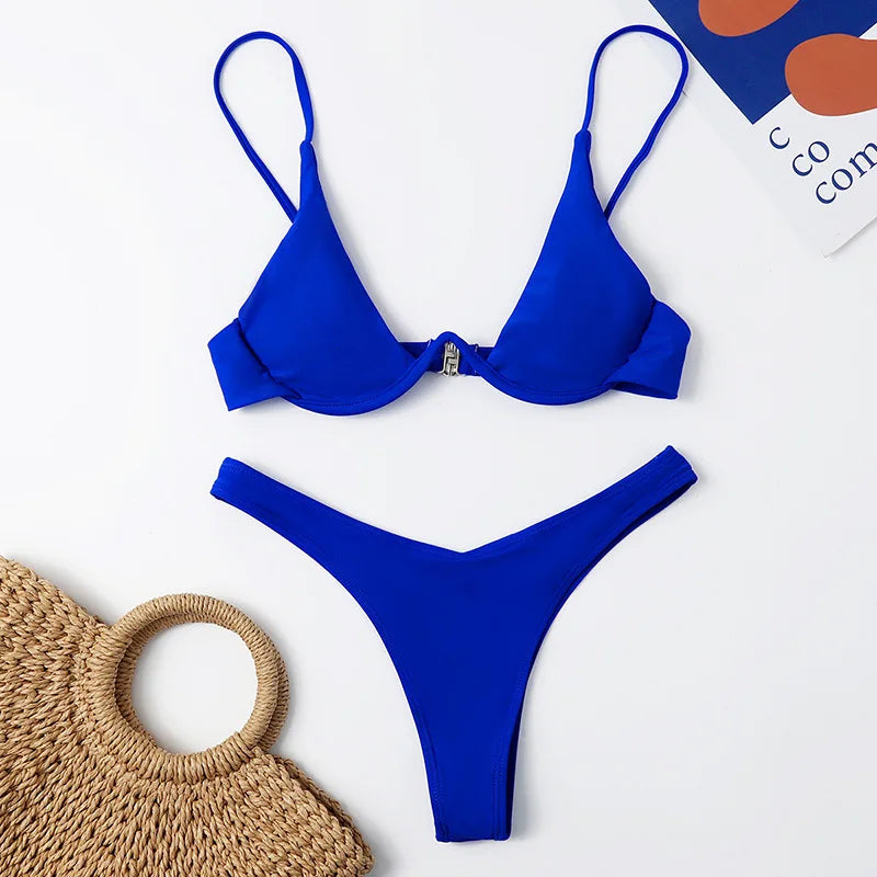 Haler V Neck Bathing Suit Mini Micro Thong Swimwear