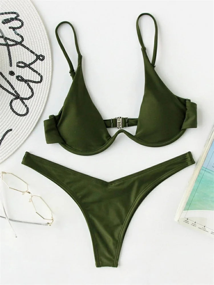 Haler V Neck Bathing Suit Mini Micro Thong Swimwear