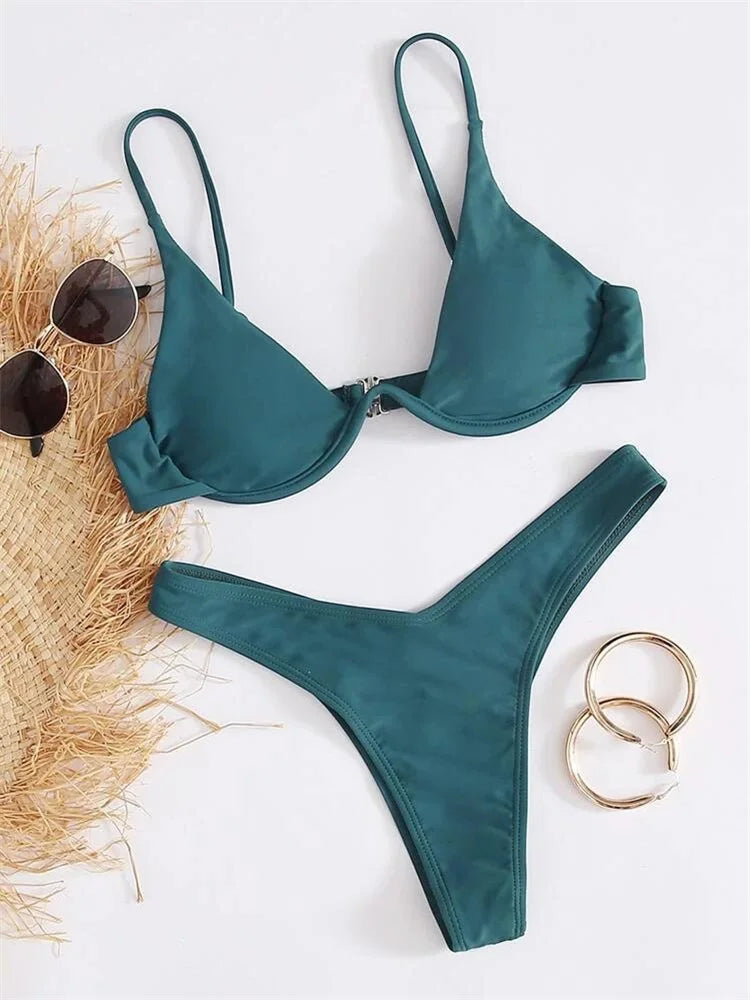 Haler V Neck Bathing Suit Mini Micro Thong Swimwear