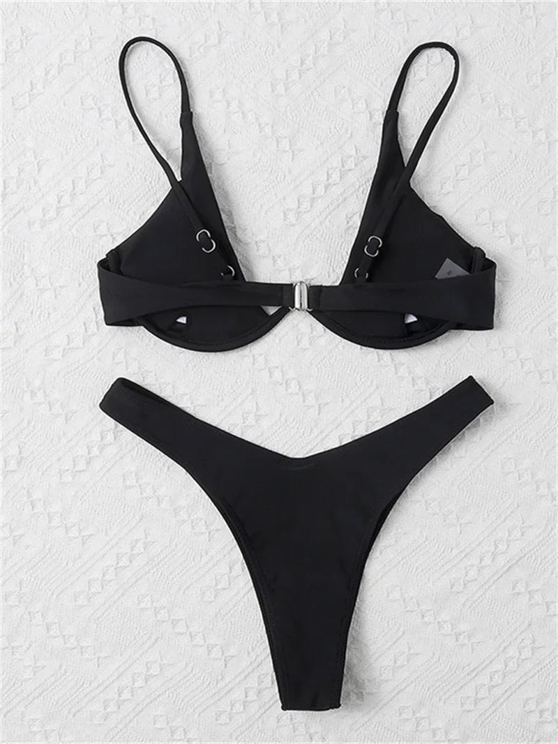 Haler V Neck Bathing Suit Mini Micro Thong Swimwear