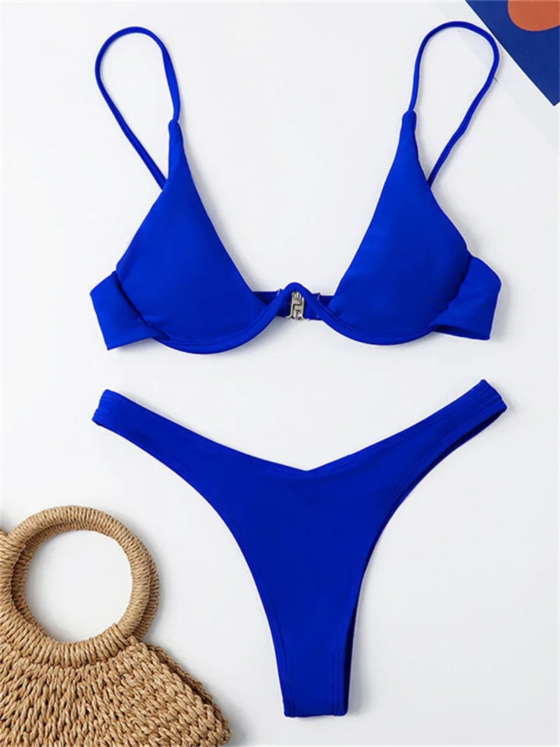 Haler V Neck Bathing Suit Mini Micro Thong Swimwear
