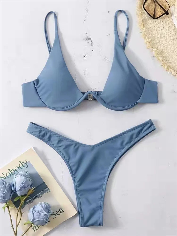 Haler V Neck Bathing Suit Mini Micro Thong Swimwear