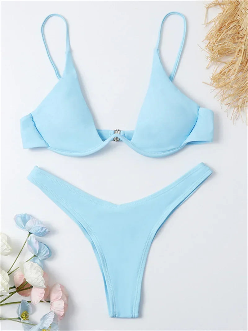 Haler V Neck Bathing Suit Mini Micro Thong Swimwear