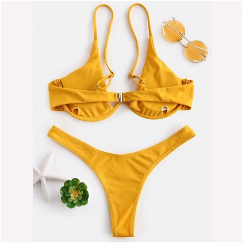 Haler V Neck Bathing Suit Mini Micro Thong Swimwear