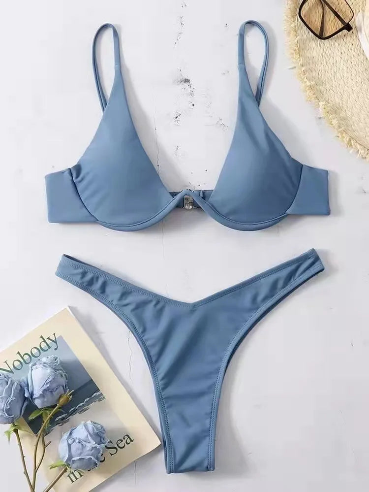 Haler V Neck Bathing Suit Mini Micro Thong Swimwear