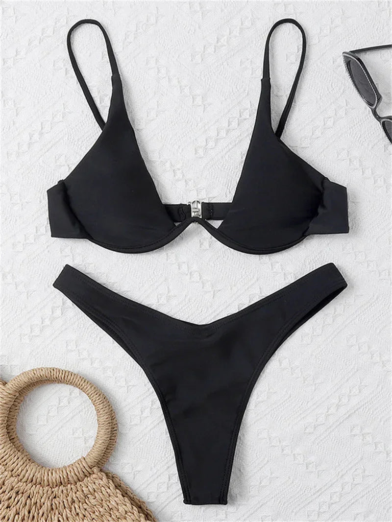 Haler V Neck Bathing Suit Mini Micro Thong Swimwear