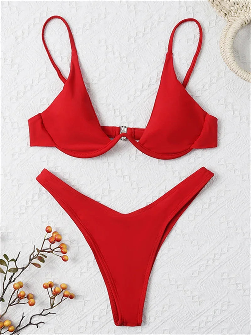 Haler V Neck Bathing Suit Mini Micro Thong Swimwear