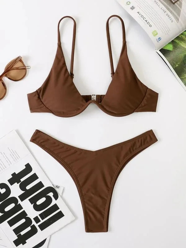 Haler V Neck Bathing Suit Mini Micro Thong Swimwear