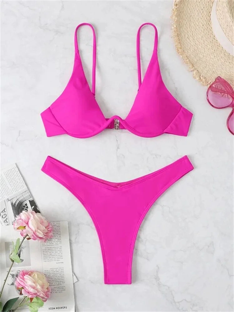 Haler V Neck Bathing Suit Mini Micro Thong Swimwear