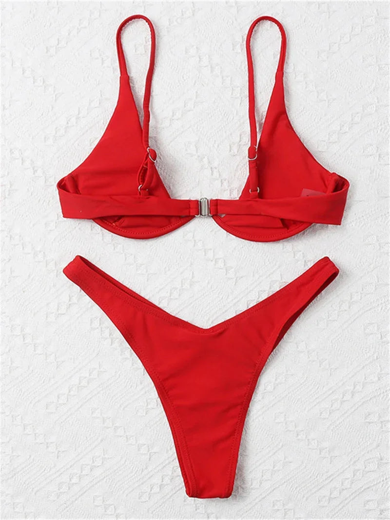 Haler V Neck Bathing Suit Mini Micro Thong Swimwear