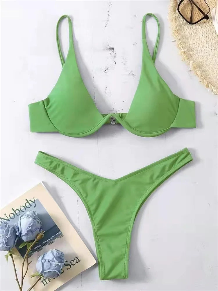 Haler V Neck Bathing Suit Mini Micro Thong Swimwear