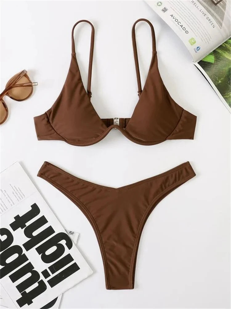 Haler V Neck Bathing Suit Mini Micro Thong Swimwear