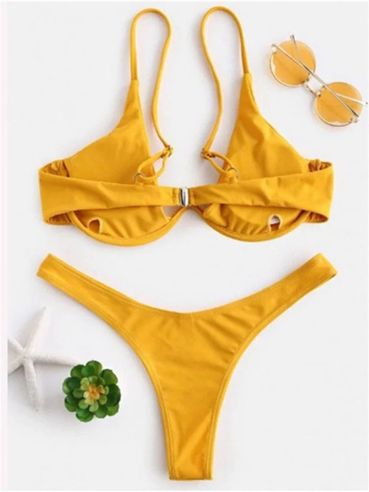 Haler V Neck Bathing Suit Mini Micro Thong Swimwear