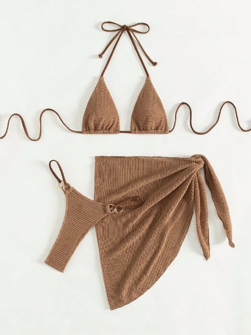 Bikini Set Push Up Bra Skirt 3 Piece Swimsuit Summer Bathing Suit