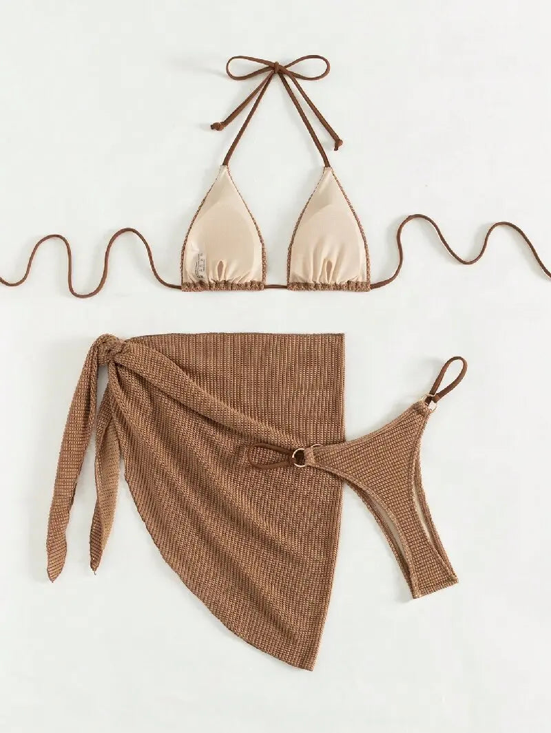 Bikini Set Push Up Bra Skirt 3 Piece Swimsuit Summer Bathing Suit