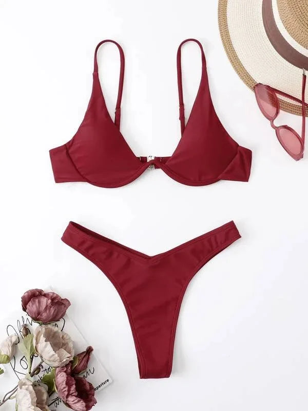 Haler V Neck Bathing Suit Mini Micro Thong Swimwear